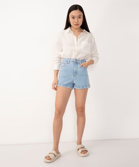 short jeans hot pant cintura super alta jeans claro