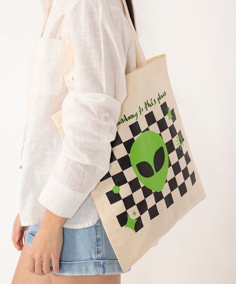 sacola ecobag de algodão extraterrestre cru