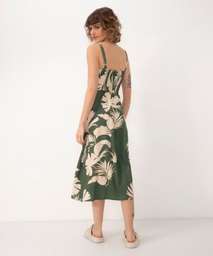 vestido midi de viscose floral com fenda verde