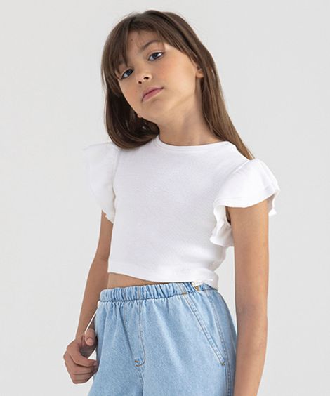 blusa infantil manga curta babados off white