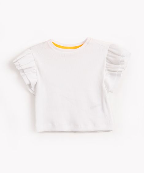 blusa infantil manga curta babados off white