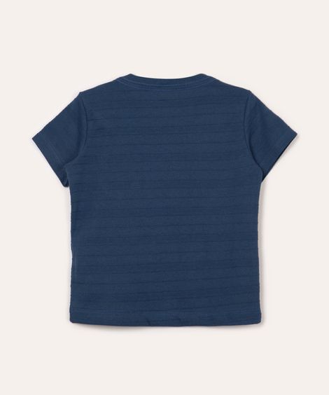 camiseta de algodão infantil texturizada com bolso manga curta azul