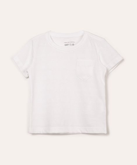 camiseta de algodão infantil texturizada com bolso manga curta branco