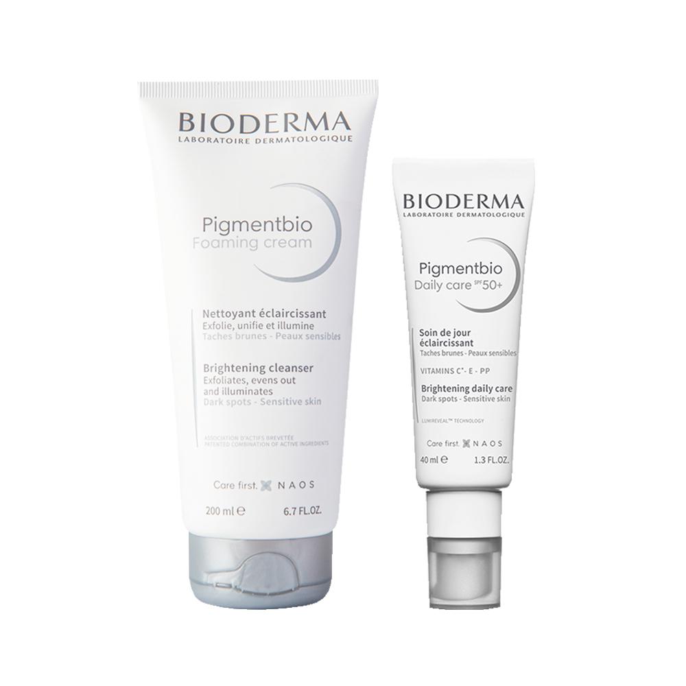 Encontraproduto.com.br - Kit Bioderma Pigmentbio Sabonete Esfoliante e Gel Creme Clareador Facial Daily Care