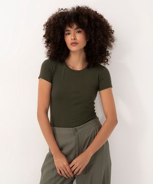 camiseta básica de algodão manga curta verde militar