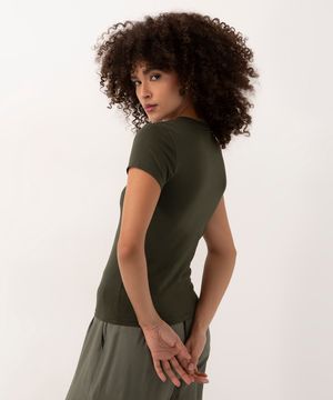 camiseta básica de algodão manga curta verde militar