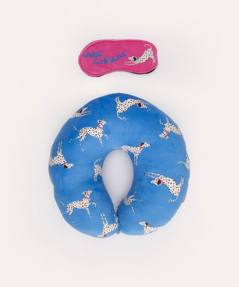 apoio de pescoço com máscara de dormir cachorros azul