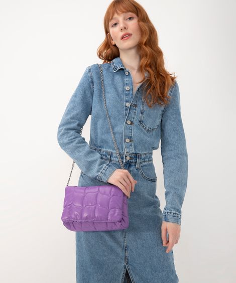 bolsa matelassê Cross com corrente roxo