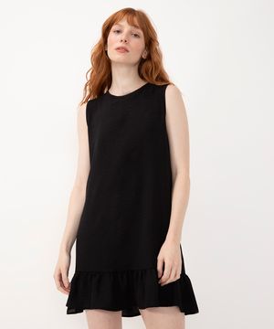 vestido curto decote redondo alça larga preto
