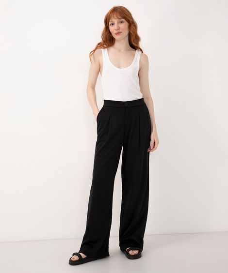 calça wide leg com bolsos preto