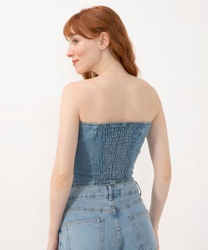 corset jeans com botões  azul claro