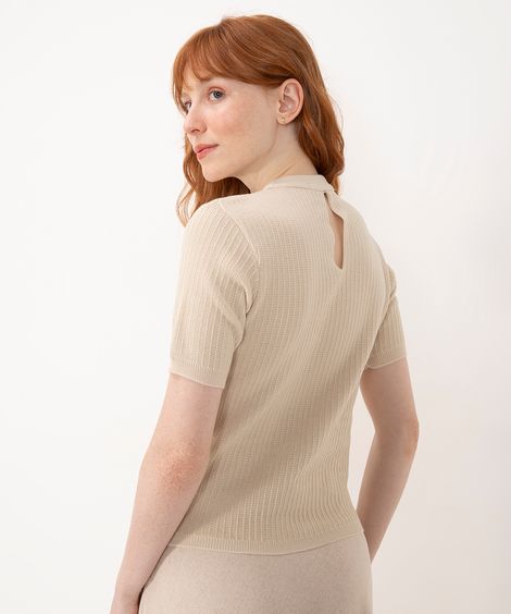 blusa de tricot texturizado manga curta kaki