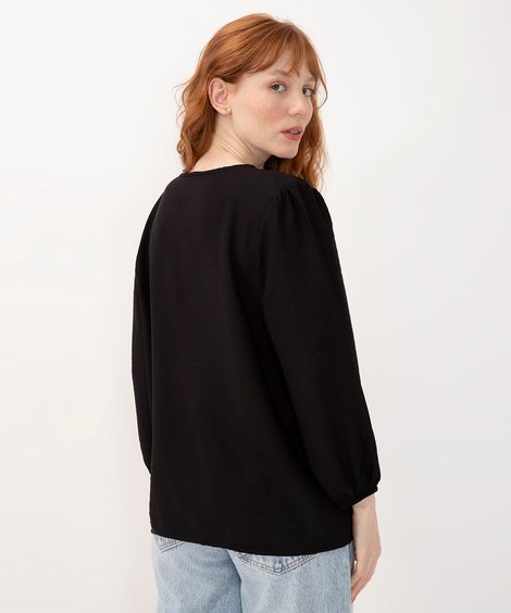 bata de viscose manga longa com amarração preto