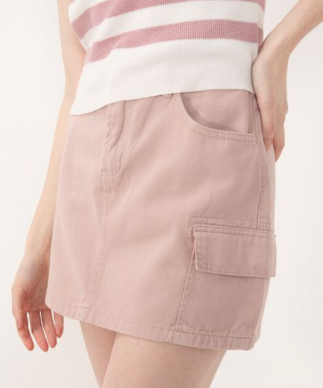 minissaia de sarja cargo cintura média rosa claro