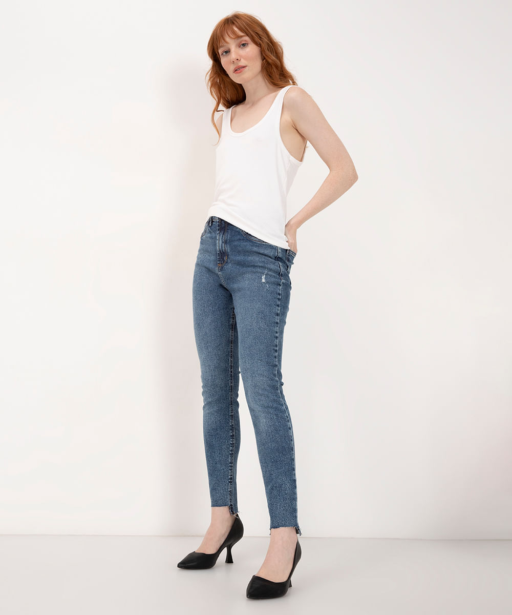 calça jeans super skinny pull up cintura média azul escuro - C&A