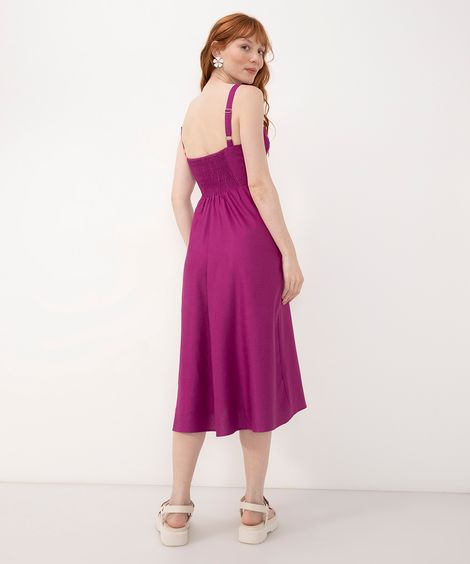 vestido midi de algodão com fenda alça fina rosa