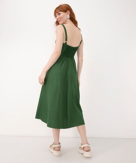 vestido midi de algodão com fenda alça fina verde