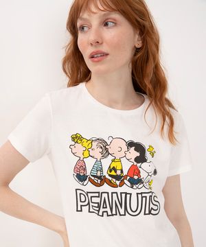camiseta de algodão peanuts manga curta off white
