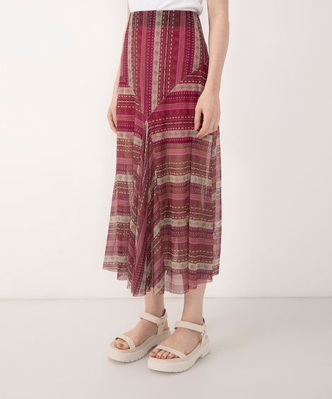 saia longa de tule estampado vermelho