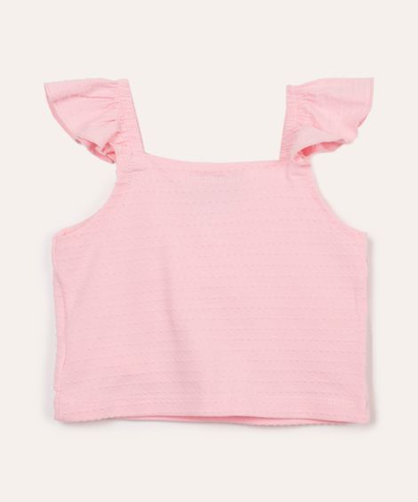 blusa de algodão infantil texturizada com laço e babado rosa