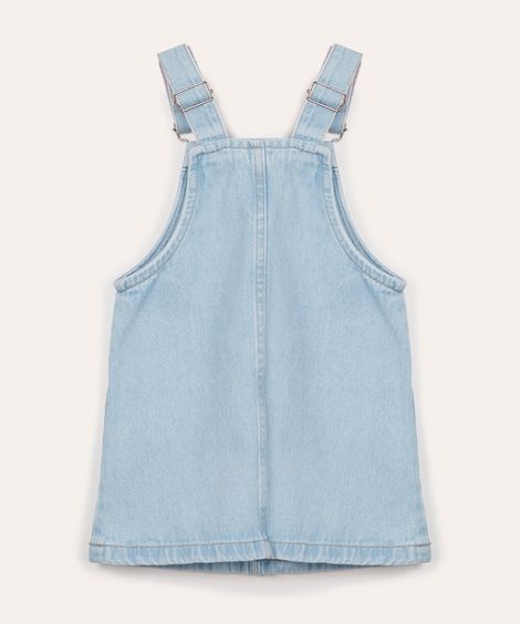 salopete jeans infantil com bolso bordado  azul claro