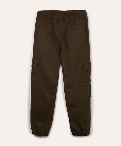 calça juvenil jogger cargo cintura alta verde militar