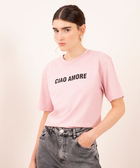 camiseta de algodão ciao amore manga curta mindset rosa