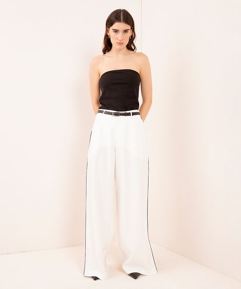 calça alfaiataria reta viés contrastante mindset off white