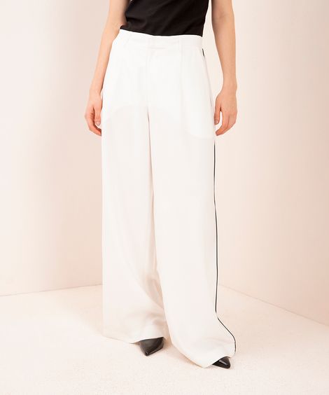 calça alfaiataria reta viés contrastante mindset off white