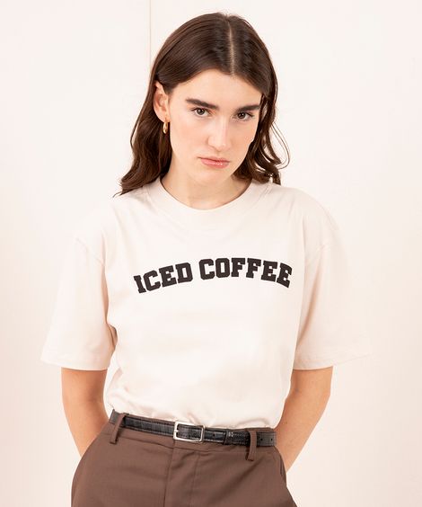 camiseta de algodão iced coffee manga curta mindset bege