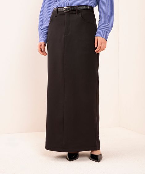 saia midi com fenda cintura alta com cinto mindset preta