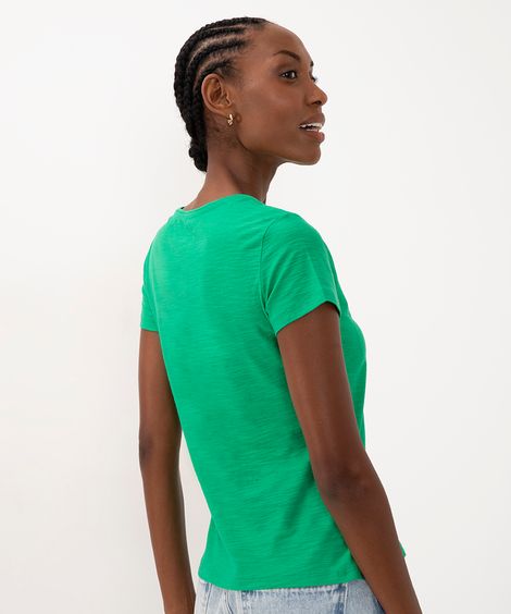 blusa de flamê básica manga curta decote redondo verde