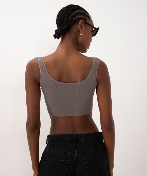 cropped básico de poliamida areia - cinza