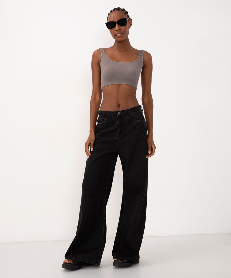 top cropped de poliamida preto - C&A