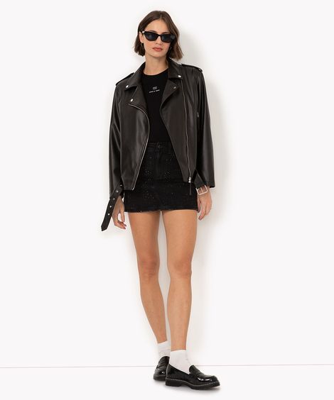 minissaia jeans brilhos cintura super alta preto