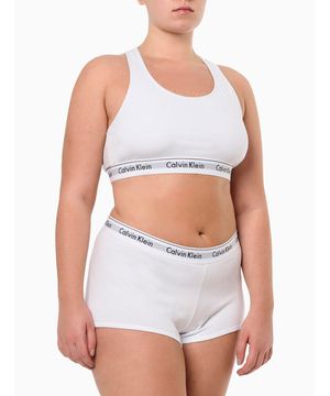 Calcinha Boyshort de Algodão Elástico Com Logo Plus Size Underwear Calvin Klein Branco