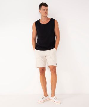 bermuda de sarja listrada com cordão off white