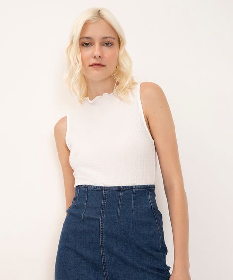 regata texturizada gola alta fru fru off white