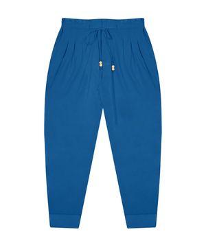 Calça Feminina Plus Size com Pregas Secret Glam Azul