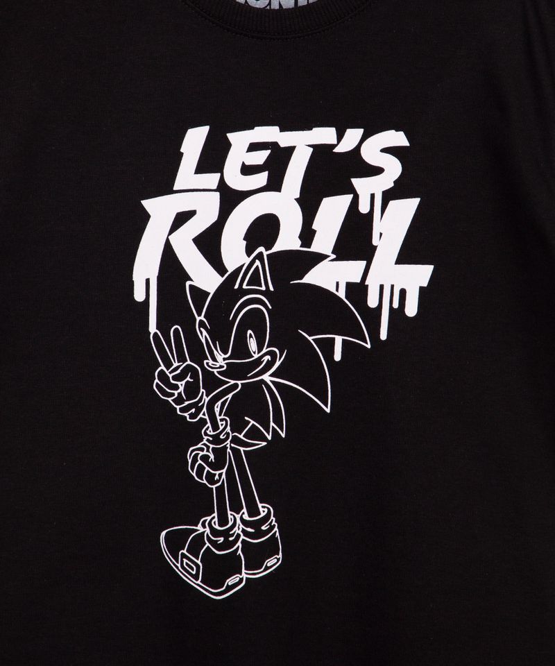 Camiseta Personagem Sonic Algodão Fio 30.1 Gola Redonda - Preto