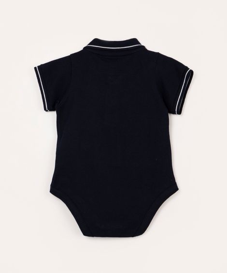 body infantil de piquet gola polo manga curta azul marinho