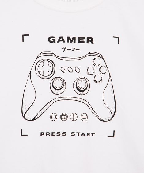 camiseta de algodão infantil gamer manga curta off white