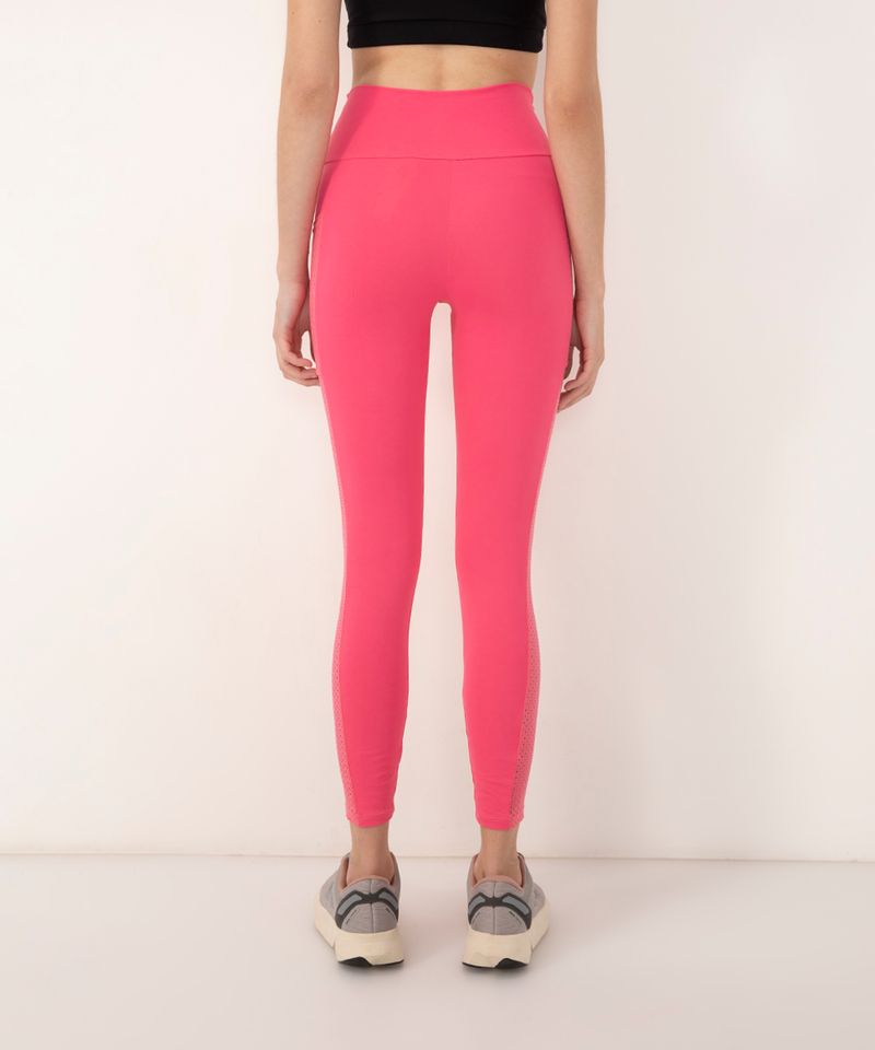calça legging com recorte em tela e bolso cintura alta esportiva ace pink  escuro - C&A