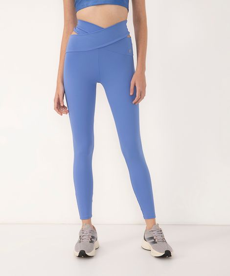 calça legging com recorte cintura alta esportiva azul médio