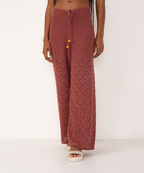 calça flare de crochê ateliê mão de mãe terracota