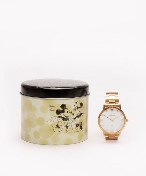 relógio analógico disney corações 99654lpmeds1 dourado