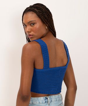 cropped de tricot ateliê mão de mãe azul