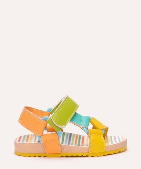 sandália infantil papete tiras com velcro mooui colorido