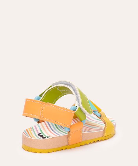 sandália infantil papete tiras com velcro mooui colorido
