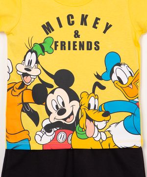 conjunto de algodão mickey e amigos infantil manga curta amarelo